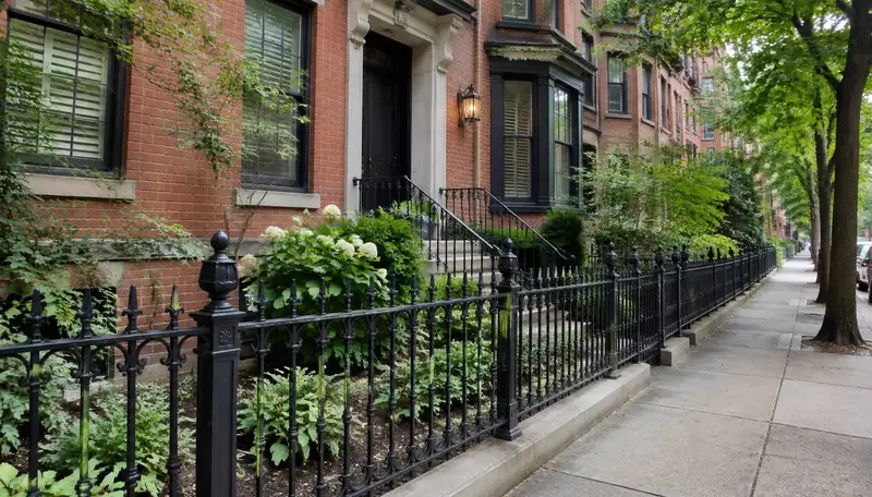 Black aluminum fence around a condo building in Greater Boston